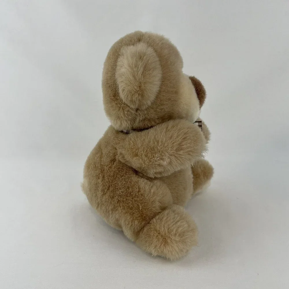 RARE Gund Checkers Teddy Bear 8”‎ Plush #2209 Plaid Bow Tan Vintage 1993 HTF